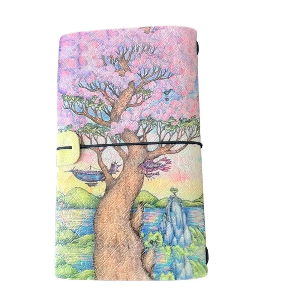 Colorful Tree Faux Leather Reusable Travelers Notebook 8x4.5”